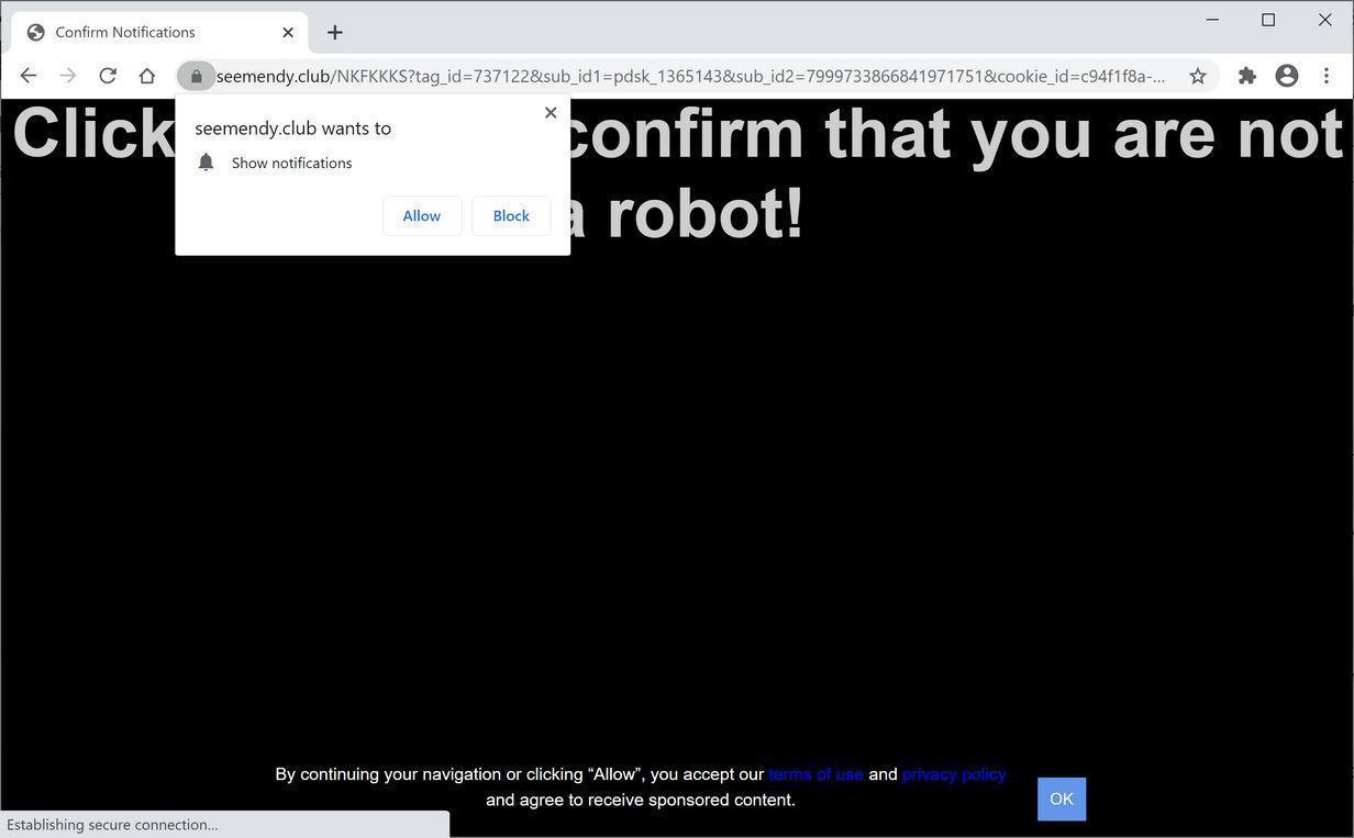 Image: Chrome browser is redirected to Seemendy.club