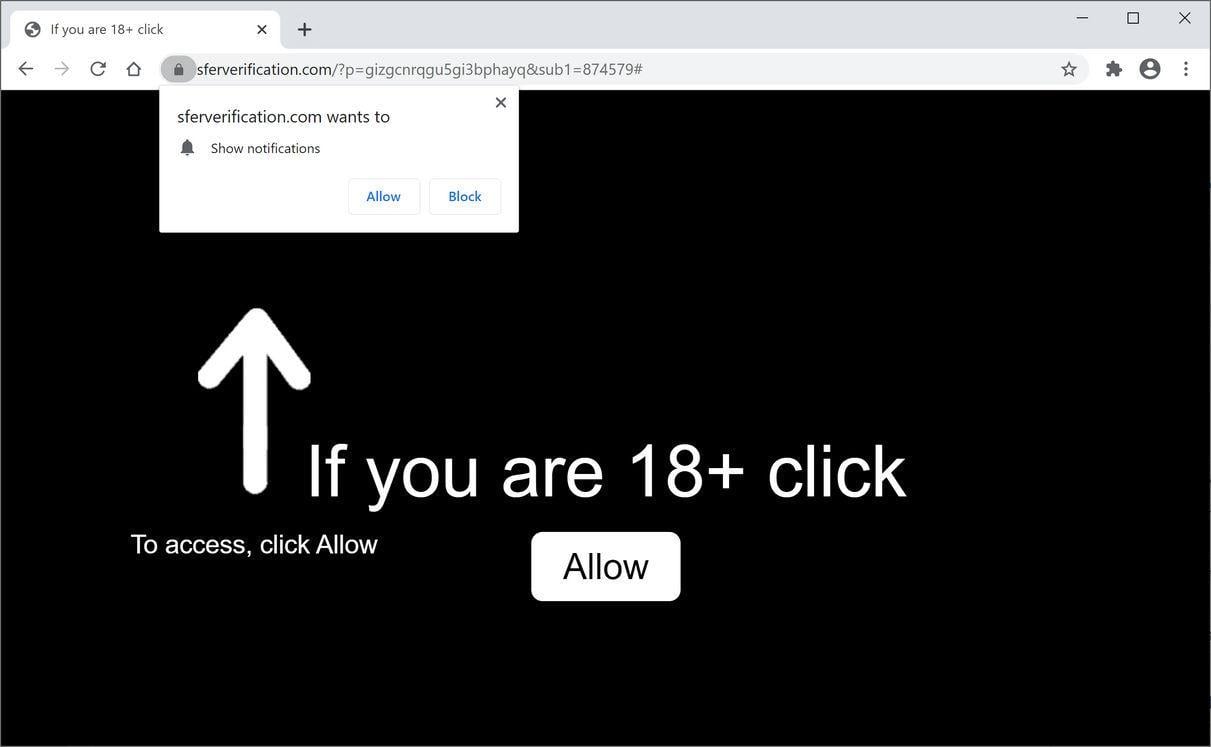 Image: Chrome browser is redirected to Sferverification.com