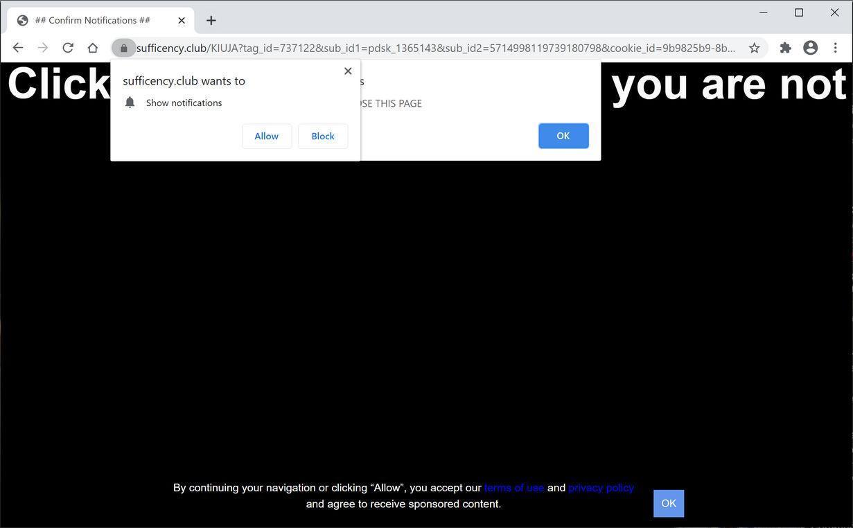 Image: Chrome browser is redirected to Sufficency.club