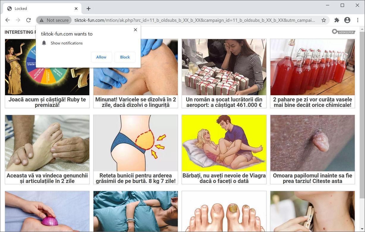 Image: Chrome browser is redirected to Tiktok-fun.com