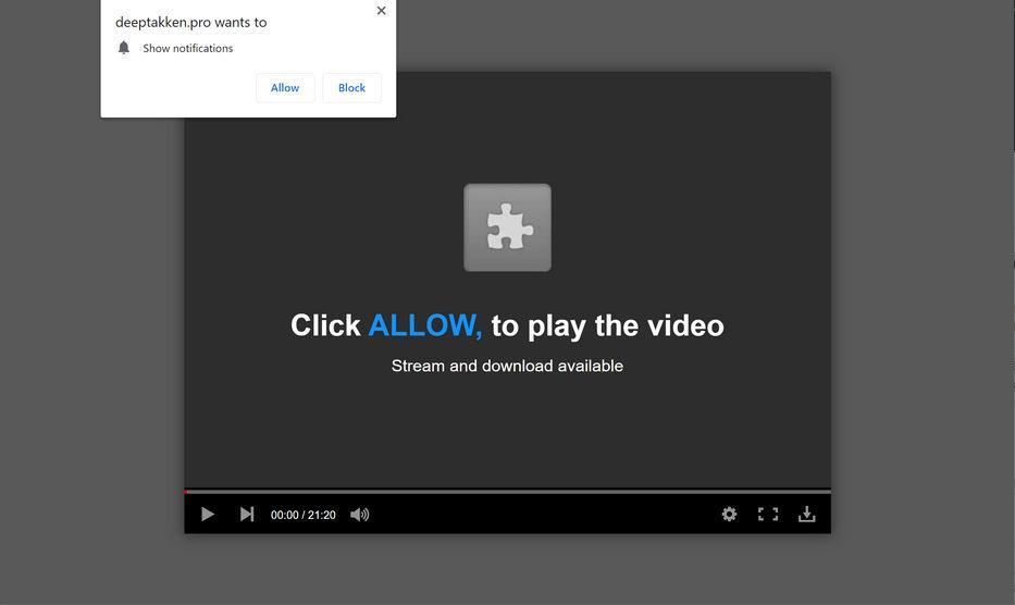 Image: Chrome browser is redirected to Deeptakken.pro