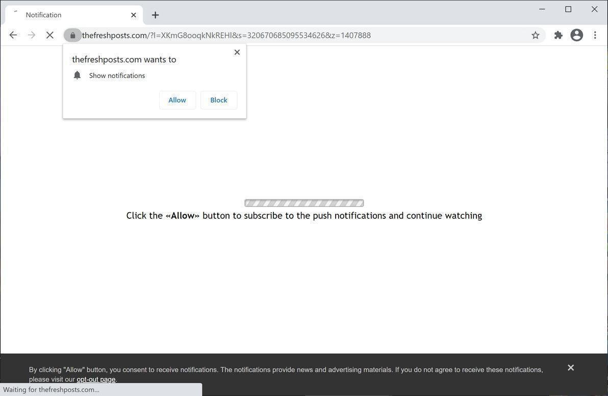 Image: Chrome browser is redirected to Thefreshposts.com