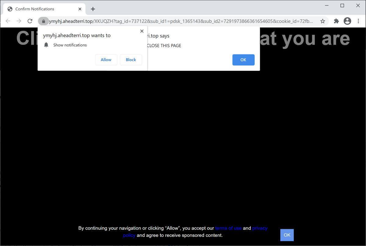 Image: Chrome browser is redirected to Aheadterri.top