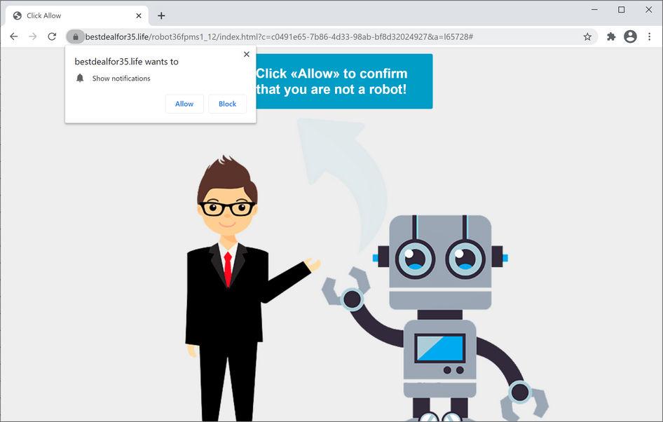 Image: Chrome browser is redirected to Bestdealfor35.life