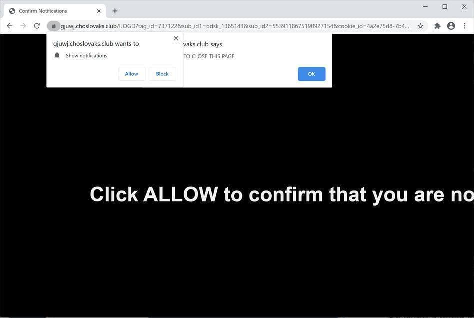 Image: Chrome browser is redirected to Choslovaks.club