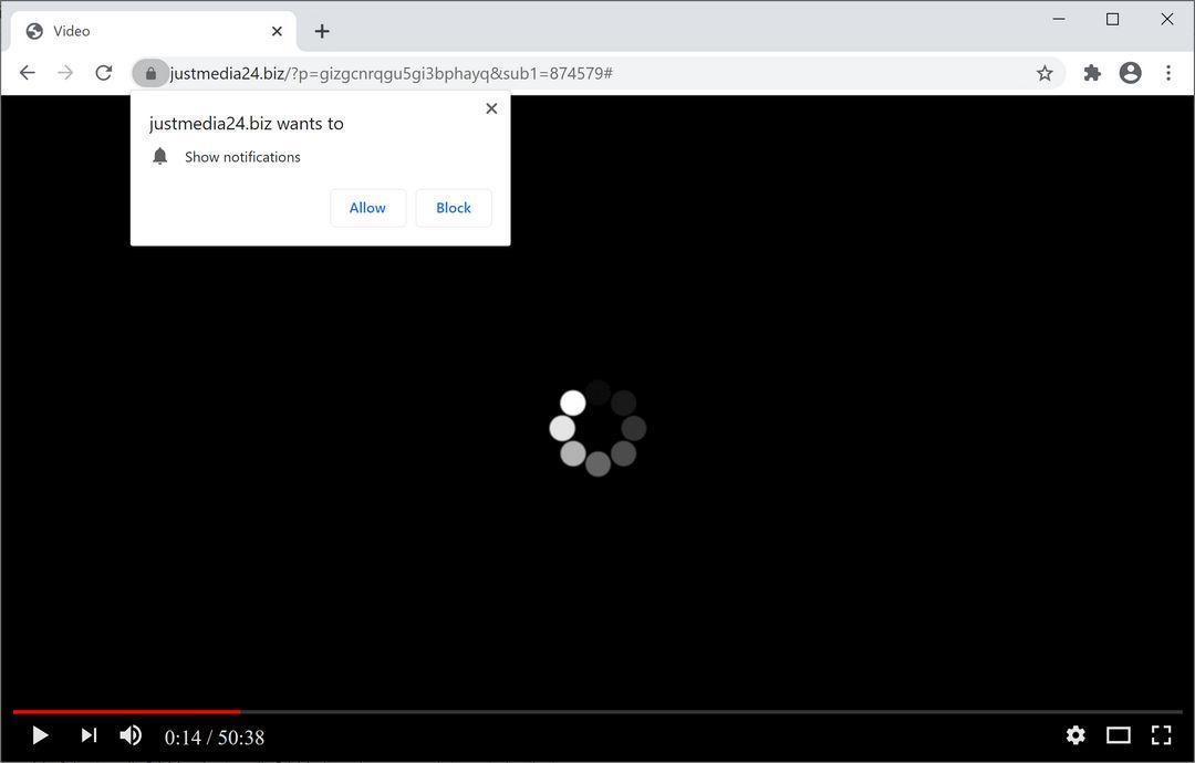 Image: Chrome browser is redirected to Justmedia24.biz