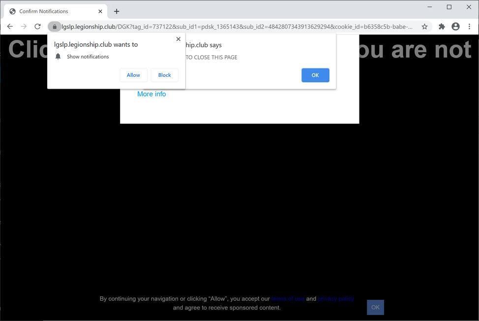 Image: Chrome browser is redirected to Legionship.club