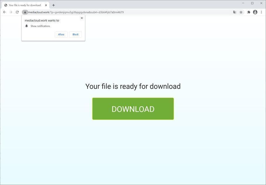 Image: Chrome browser is redirected to Mediacloud.work