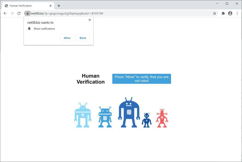 Image: Chrome browser is redirected to Net08.biz