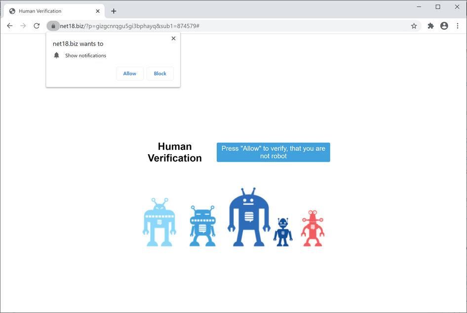 Image: Chrome browser is redirected to Net18.biz