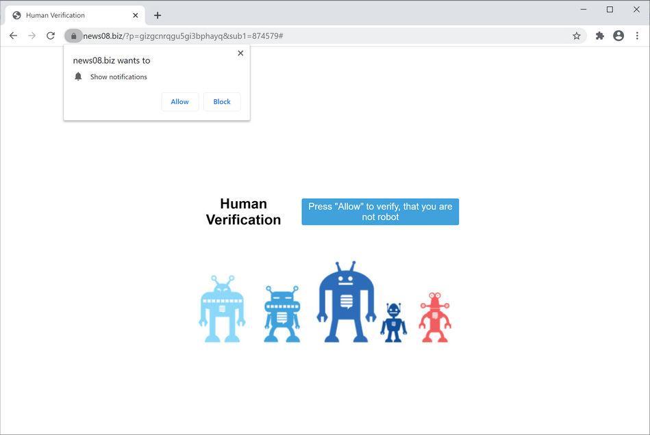 Image: Chrome browser is redirected to News08.biz