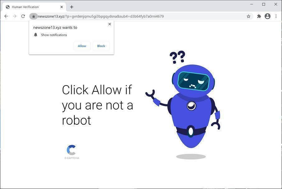 Image: Chrome browser is redirected to Newszone13.xyz