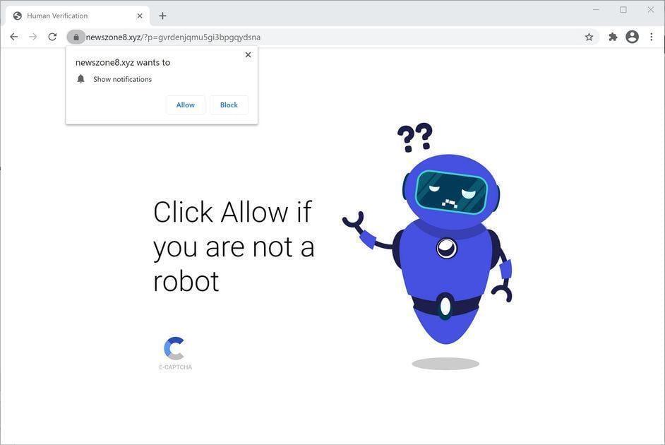 Image: Chrome browser is redirected to Newszone8.xyz