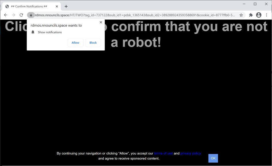 Image: Chrome browser is redirected to Nnouncils.space