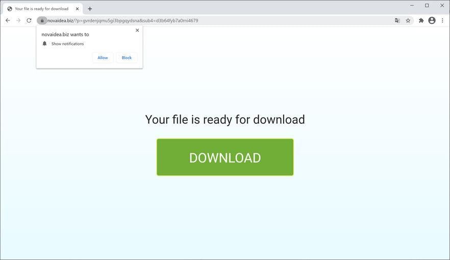Image: Chrome browser is redirected to Novaidea.biz