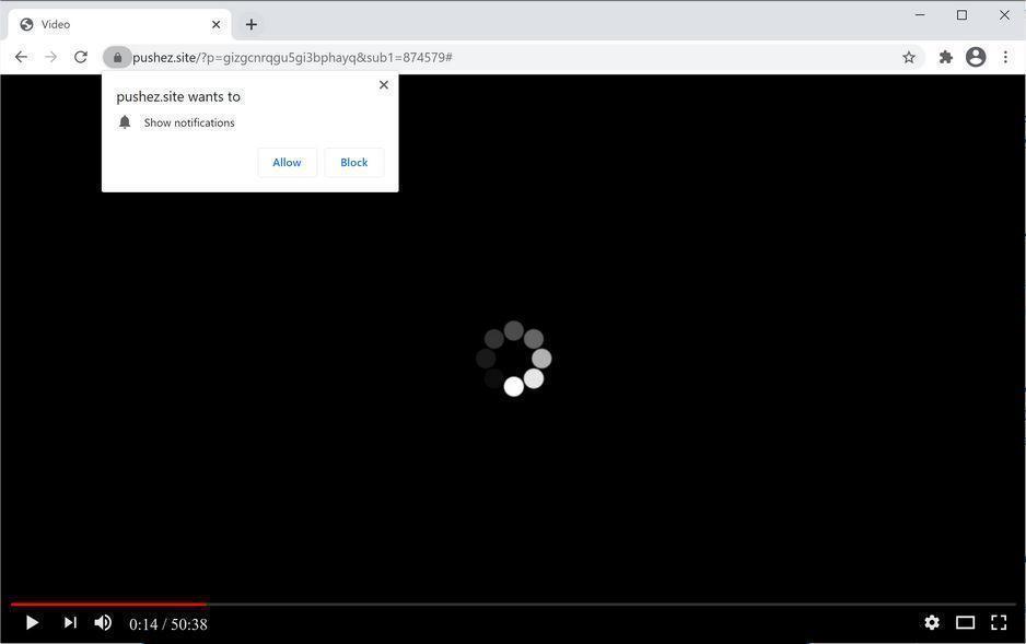 Image: Chrome browser is redirected to Pushez.site