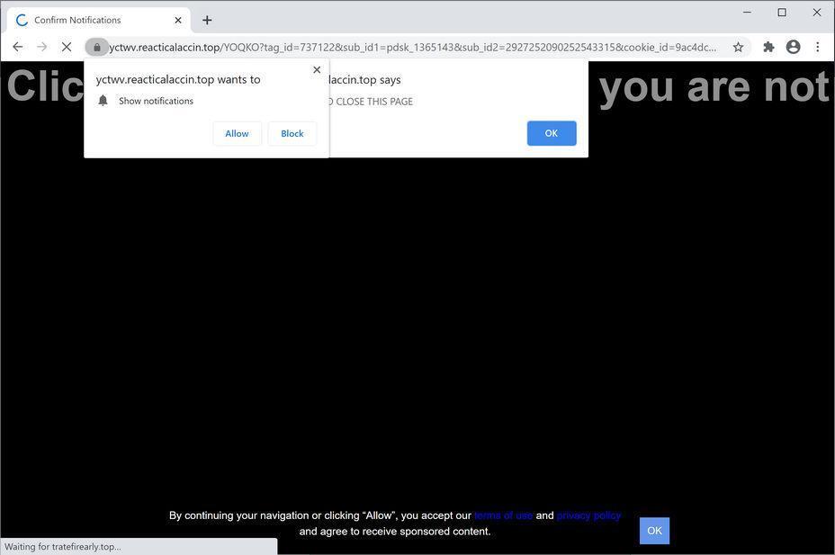 Image: Chrome browser is redirected to Reacticalaccin.top