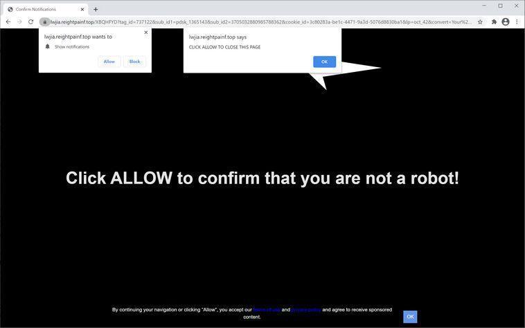 Image: Chrome browser is redirected to Reightpainf.top
