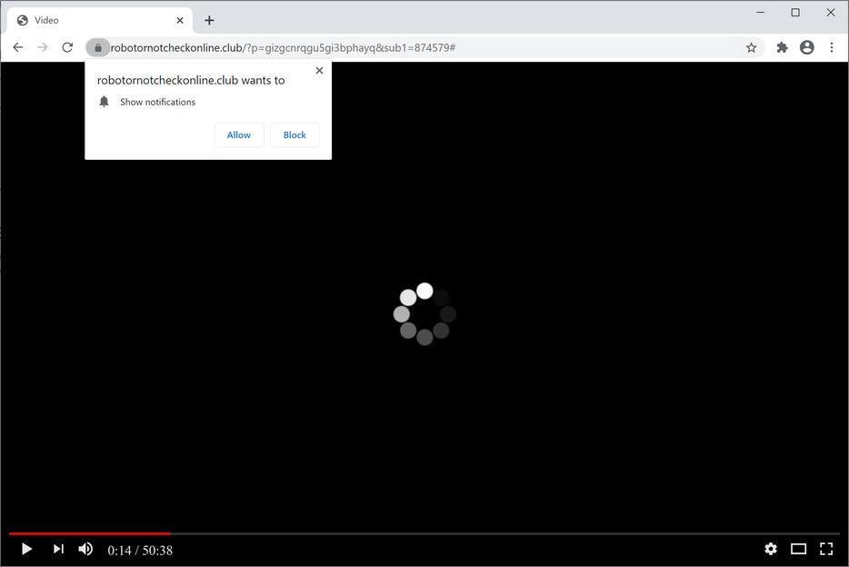 Image: Chrome browser is redirected to Robotornotcheckonline.club
