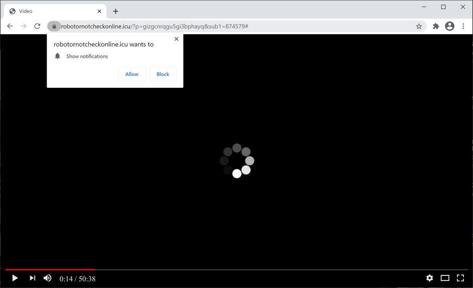Image: Chrome browser is redirected to Robotornotcheckonline.icu