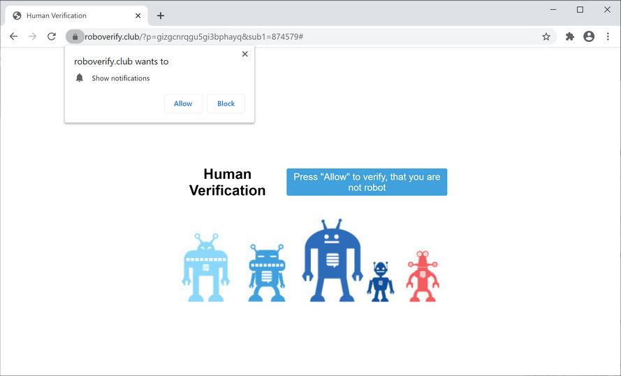 Image: Chrome browser is redirected to Roboverify.club