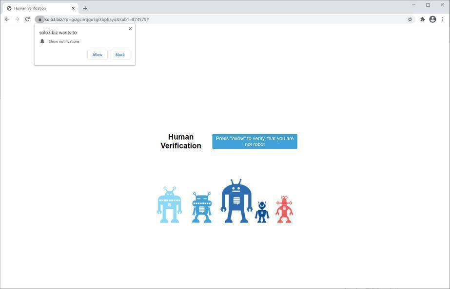 Image: Chrome browser is redirected to Solo3.biz