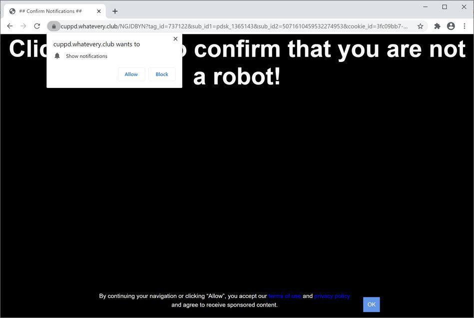 Image: Chrome browser is redirected to Whatevery.club