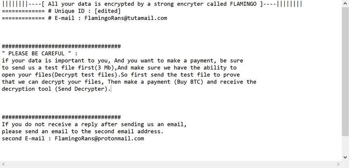 Image: FLAMINGO ransomware