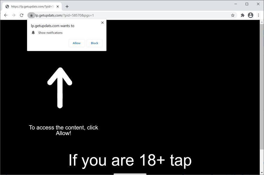 Image: Chrome browser is redirected to Getupdats.com