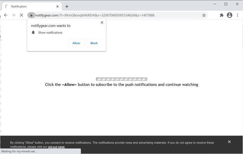 Image: Chrome browser is redirected to Notifygear.com