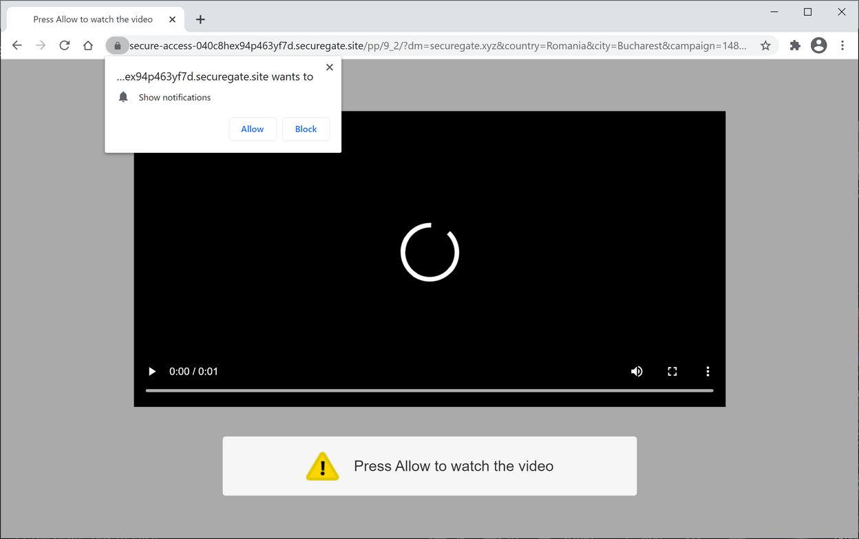 Image: Chrome browser is redirected to Securegate.site
