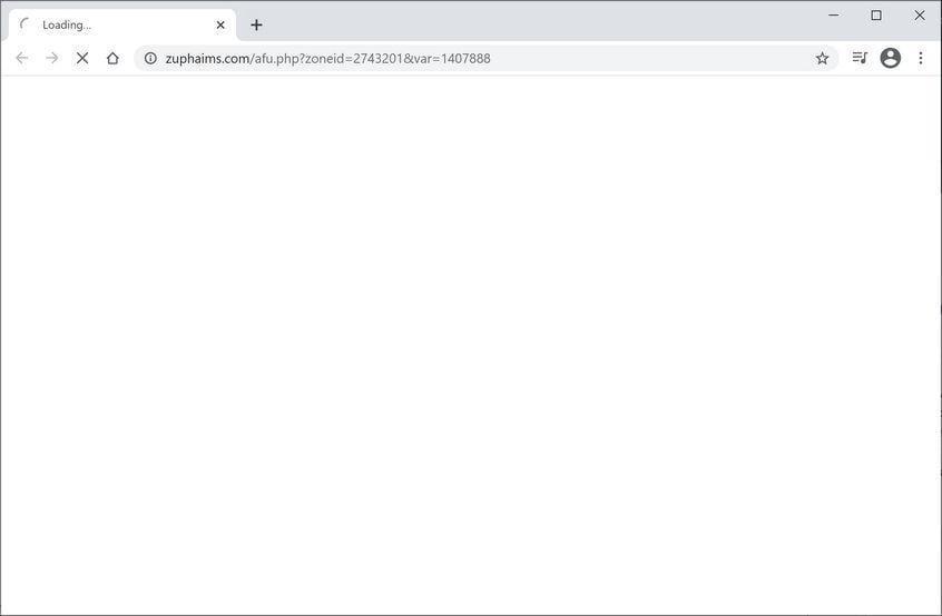 Image: Chrome browser is redirected to Zuphaims.com