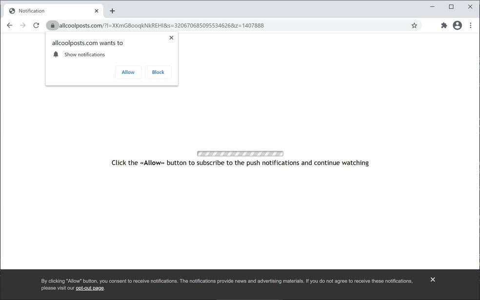 Image: Chrome browser is redirected to Allcoolposts.com