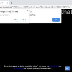 Image: Chrome browser is redirected to Artingcautif.top