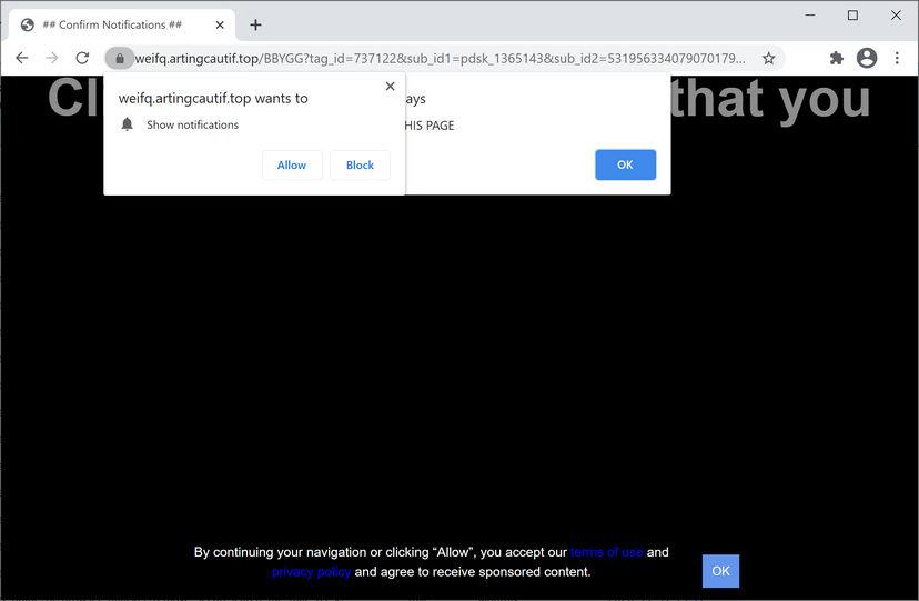 Image: Chrome browser is redirected to Artingcautif.top