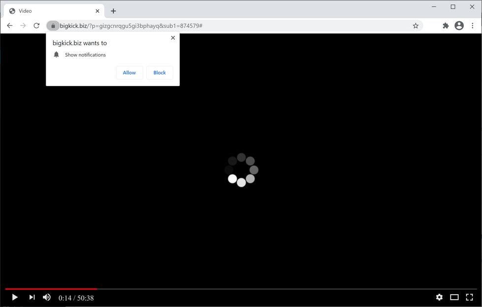 Image: Chrome browser is redirected to Bigkick.biz