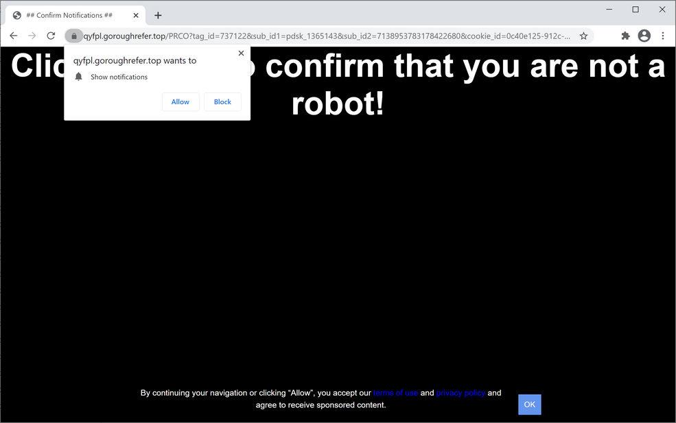 Image: Chrome browser is redirected to Goroughrefer.top