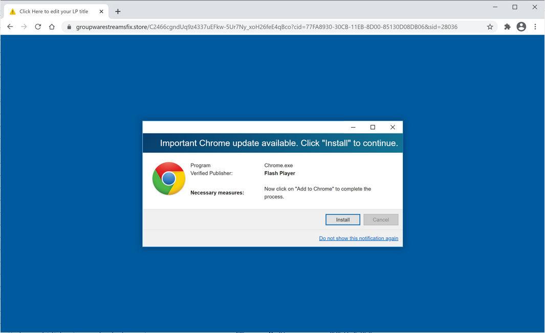 Image: Chrome browser is redirected to Groupwarestreamsfix.store