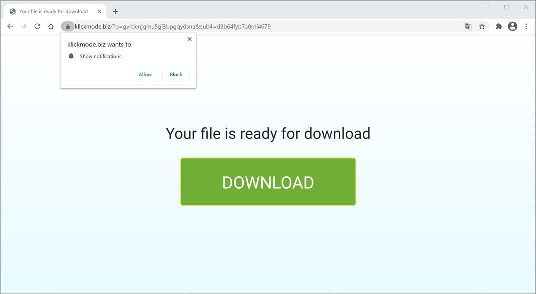 Image: Chrome browser is redirected to Klickmode.biz