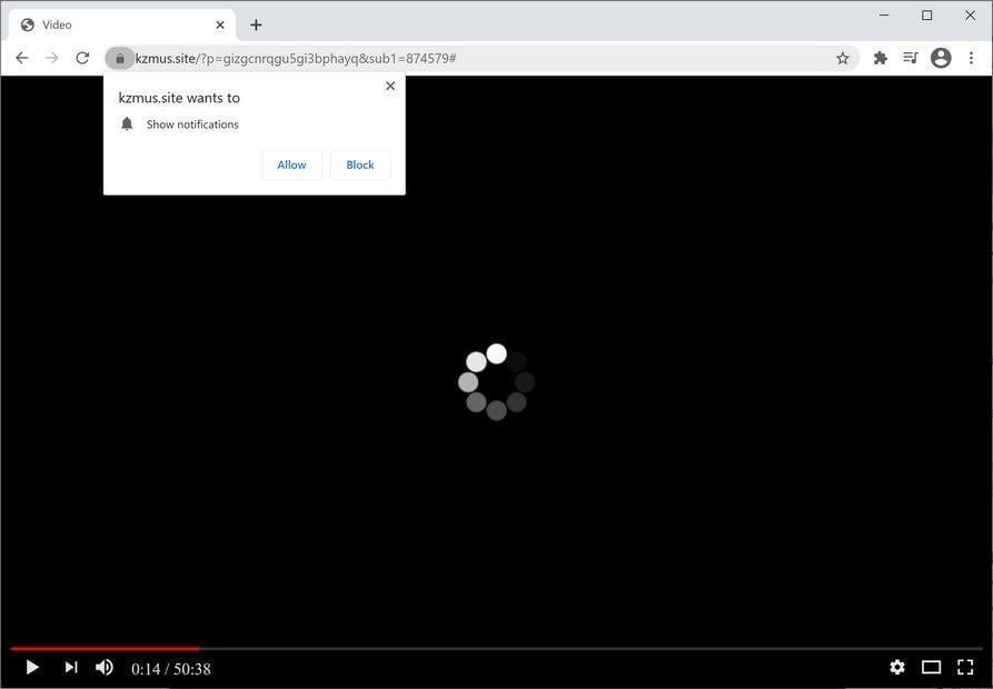 Image: Chrome browser is redirected to Kzmus.site