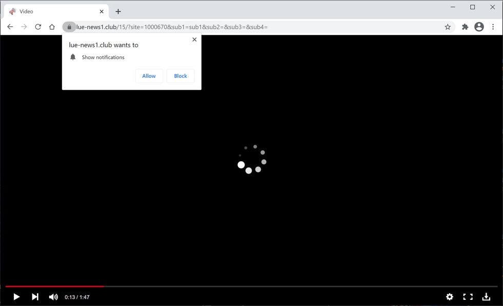 Image: Chrome browser is redirected to Lue-news1.club