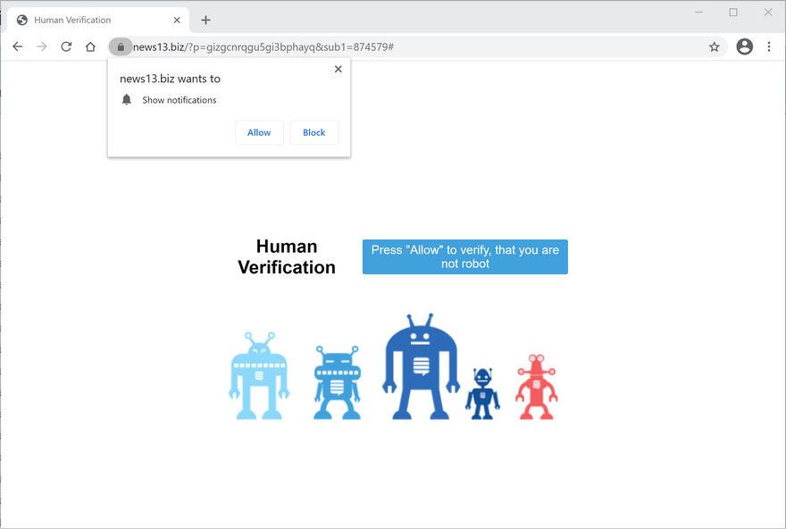 Image: Chrome browser is redirected to News13.biz