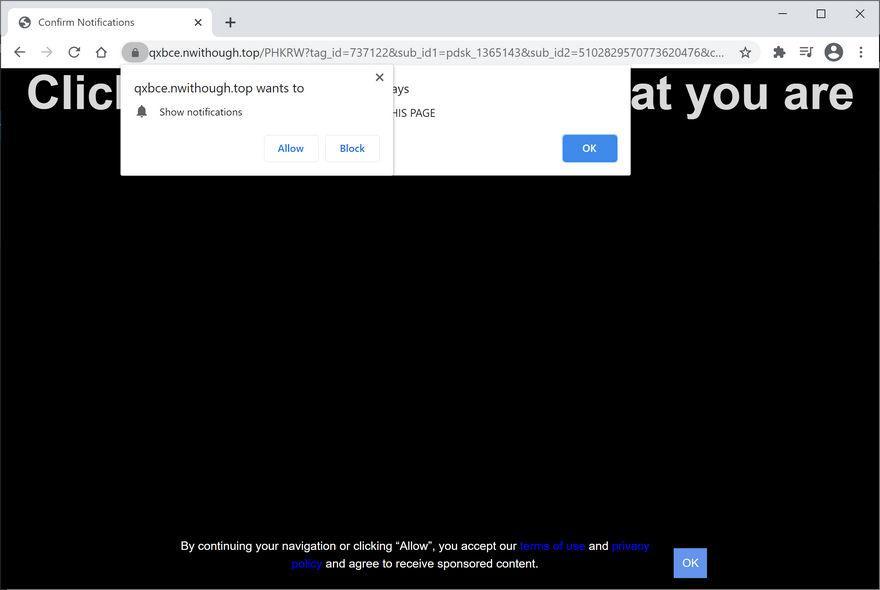 Image: Chrome browser is redirected to Nwithough.top