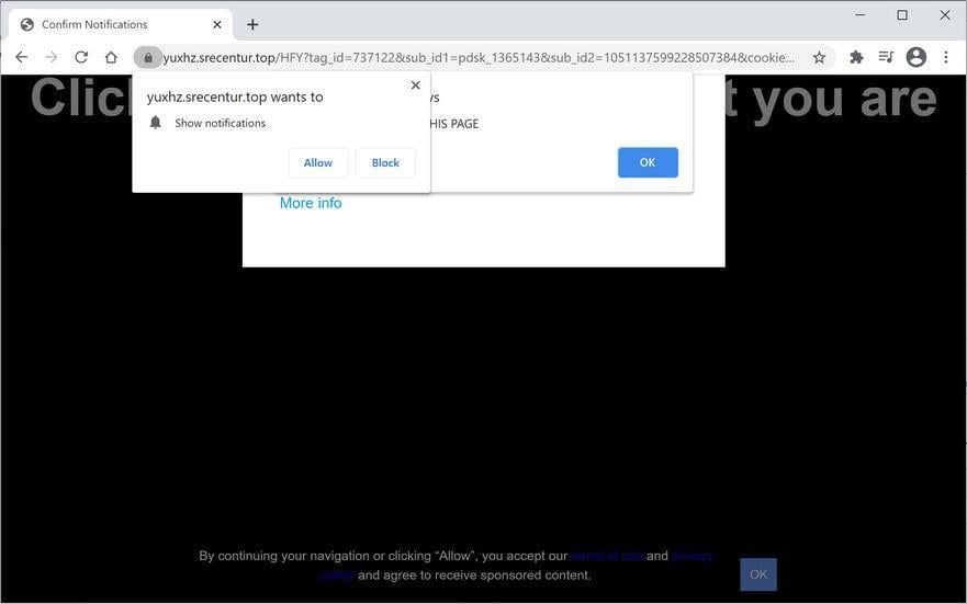 Image: Chrome browser is redirected to Srecentur.top