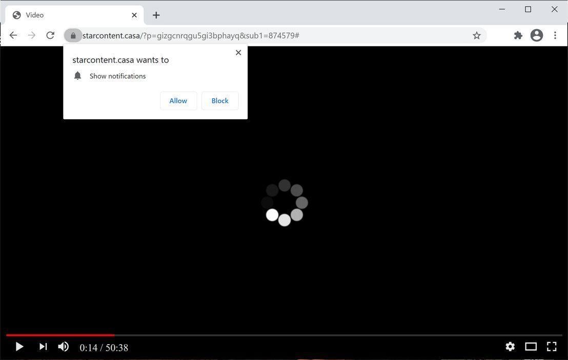 Image: Chrome browser is redirected to Starcontent.casa