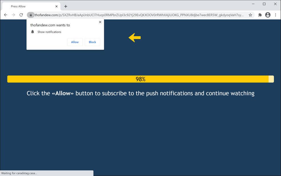 Image: Chrome browser is redirected to Thofandew.com