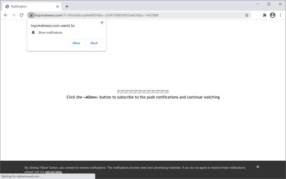Image: Chrome browser is redirected to Topviralnewz.com
