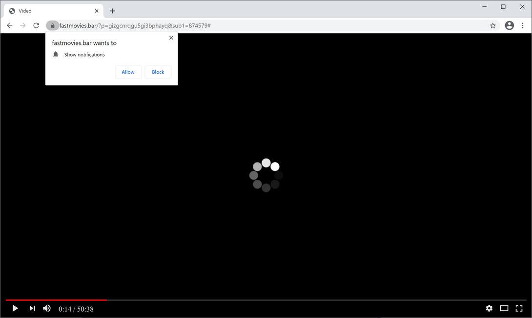 Image: Chrome browser is redirected to Fastmovies.bar