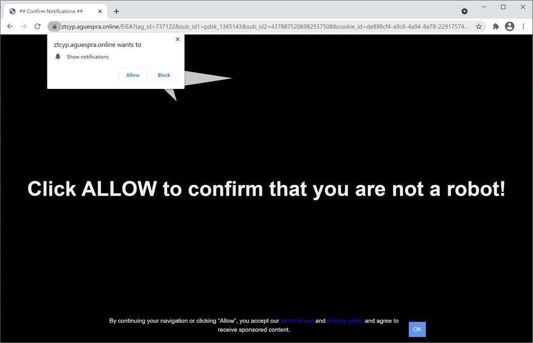 Image: Chrome browser is redirected to Aguespra.online