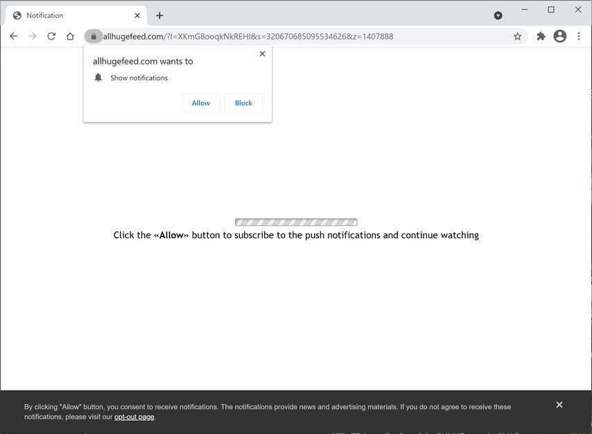 Image: Chrome browser is redirected to Allhugefeed.com